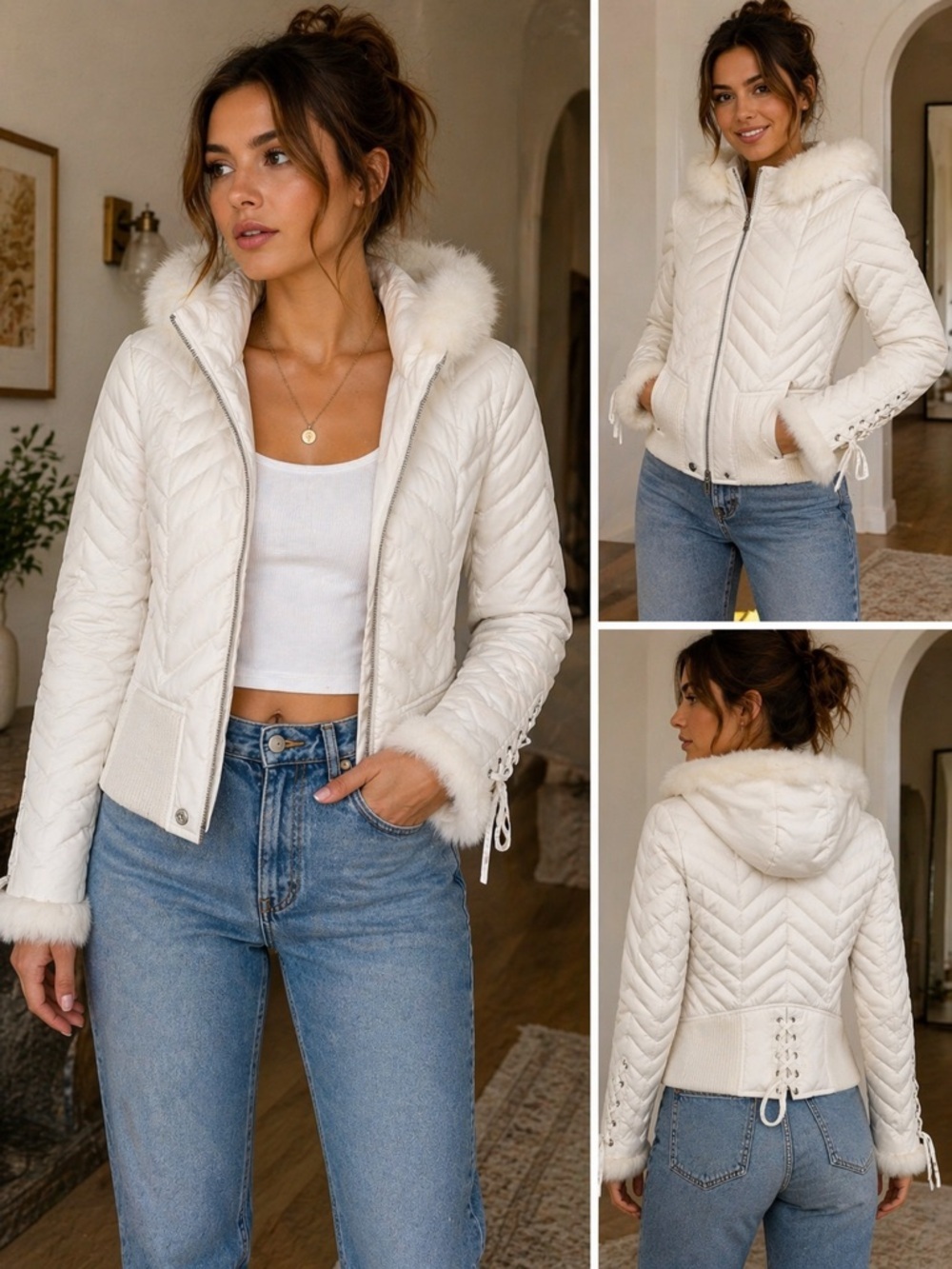 Bebe White Quilted Faux Fur Trim Puffer Jacket ❄️✨